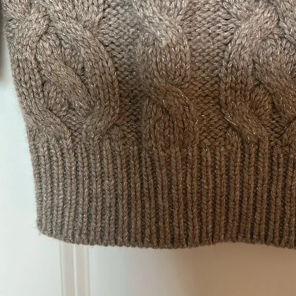 EUC Loft dove gray cable knit sweater size MP wool blend with silver threads - Picture 7 of 8